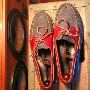 Sebago Docksides Navy Blue w Dark Red Contrast size 9.5